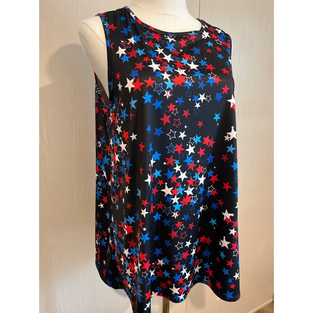 Patriotic -Red White & Blue Star Print Tank Top, Lg